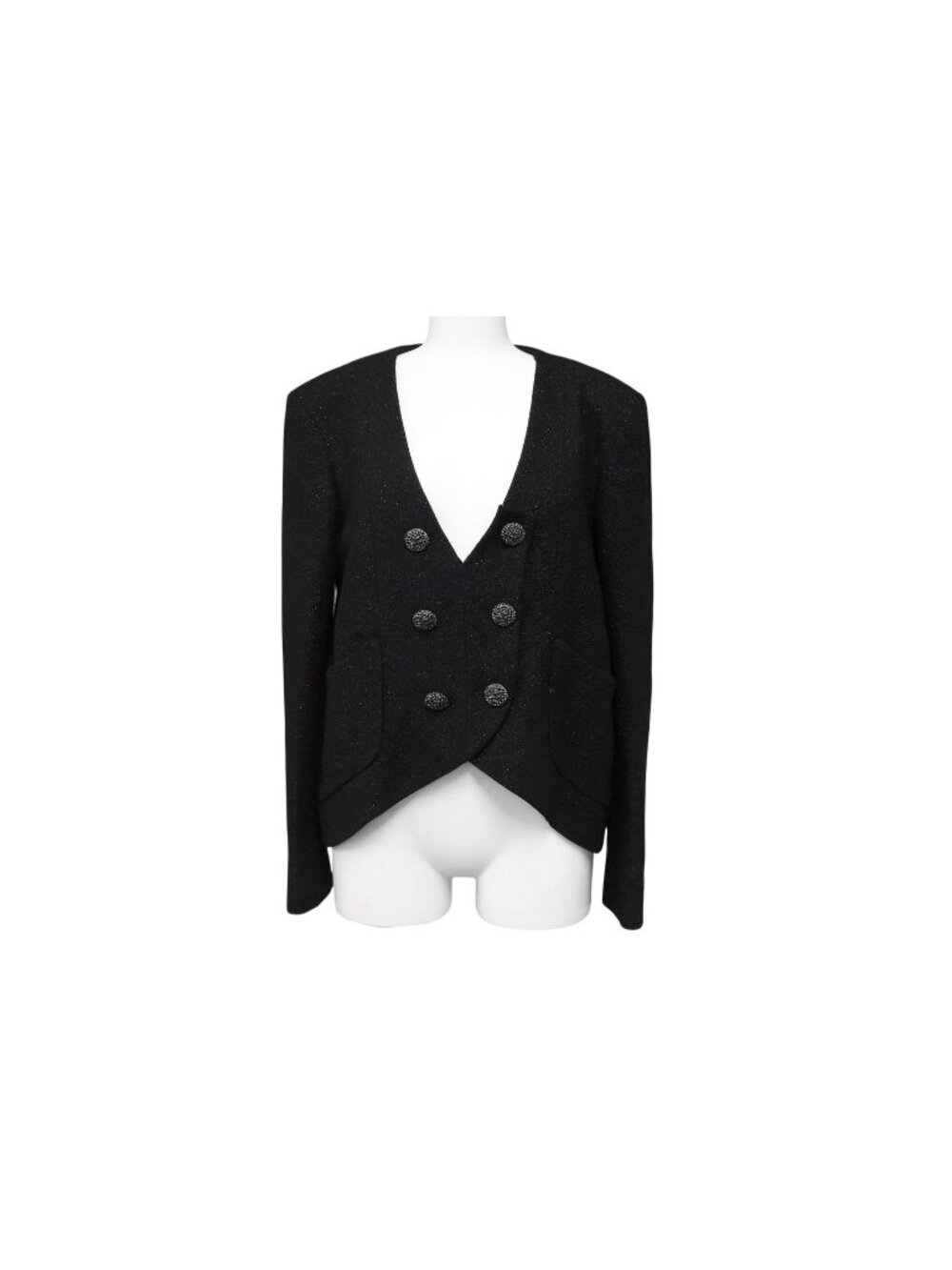 Chanel Tweed Jacket Black Wool 38